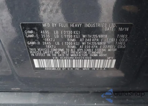 2017 Subaru Outback 2.5I Limited z USA, uszkodzony, nr VIN 4S4BSANC6H3293808